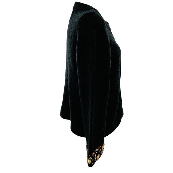Laura Ashley Black Knit Button Front Embellished Cuffs Cardigan Sweater PL NWT - Picture 5 of 11
